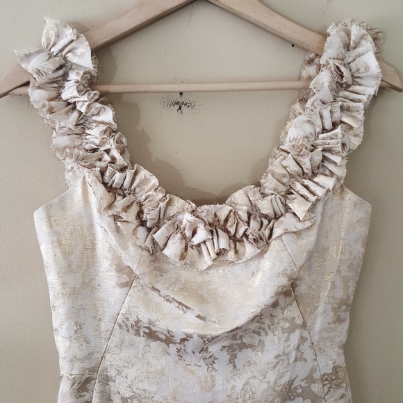 London Times // Gold Shimmer Off Shoulder Mini - Picture 4 of 7